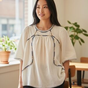 Isabel Marant Silk Embroidered Blouse Cream Boho Luxe Top Sz 36 (S)